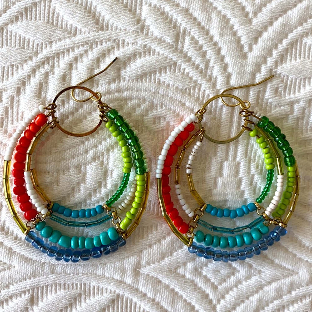 Multi-Color Beaded Earrings - Picture 2 of 3